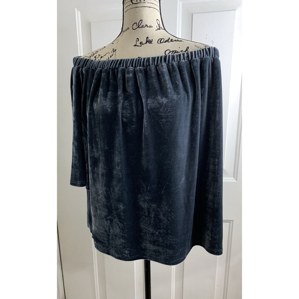 Listicle Shoulder Top Womens L Crushed Velvet Gray Short Sleeve
